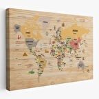 Harita Sepeti Ahşap Görünümlü Dünya Haritası Dekoratif Kanvas Tablo 2083