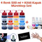 Epson L3151 4x500 ml Mürekkep + Kilitli Kapak Mürekkep Seti (Muadil)