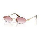 MIU MIU A54S ZVN70O 51 Kadın Oval Gold Metal Güneş Gözlüğü