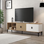 806 Era Tv Ünitesi 180 Cm 2 Kapaklı , Raflı , Sepet - Beyaz - Yunus Tv Sehpası