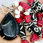 2090 Druzeli Akik Tibet Akik beyaz ve kırmızı Mercan el yapımı kolye