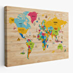 Harita Sepeti Ahşap Görünümlü Dünya Haritası Dekoratif Kanvas Tablo 2097