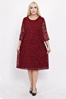 İspanyol Kol Büyük Beden Bordo Abiye Elbise 20D-2205