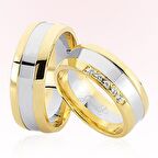 Harem Altın Ortası Beyaz Taşlı Altın Alyans 2102-2