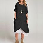 Barbora Keten Yazlık Günlük Tasarım Kadın Elbise bt263siyah10