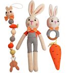 El Örgüsü Organik 4 lü İsme Özel Tavşan Figürlü Bebek Hediye Seti