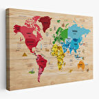 Harita Sepeti Ahşap Görünümlü Dünya Haritası Dekoratif Kanvas Tablo 2107