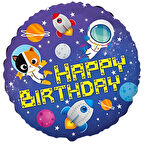 Happy Birthday Uzay Folyo Balon 18 inç 46 cm