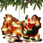 3D Noel Baba ve Geyikli Duvar Işığı, Fişli Ağaç Süsü, Günışığı Renkli Yılbaşı Noel Ev Dekoru Süsleme