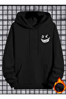 Gülümseyen Yüz Baskılı Kapüşonlu Sweatshirt
