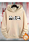 Sevimli Pandalar Baskılı Kapüşonlu Sweatshirt