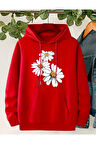 Papatya Baskılı Kapüşonlu Sweatshirt
