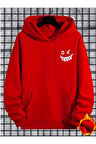 Gülümseyen Yüz Baskılı Kapüşonlu Sweatshirt
