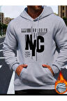 NYC Baskılı kapüşonlu Cepli Sweatshirt