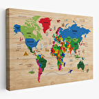 Harita Sepeti Ahşap Görünümlü Dünya Haritası Dekoratif Kanvas Tablo 2111
