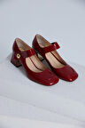 Hakiki Deri Kırmızı Kısa Topuk Ayakkabı