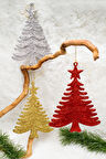 3lü Simli Çam Ağacı Gümüş-Kırmızı Yılbaşı Çam Ağacı Süsü