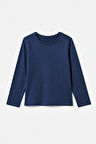 %100 Pamuklu Kız ve Erkek Çocuk  Unisex Uzun Kollu Basic Tshirt İndigo