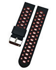 Akıllı Saat İçin 22mm Kırmızı Desenli Siyah Silikon Saat Kordonu