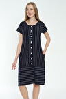 Kadın Çizgi Desenli Pamuklu Kısa Kollu Cepli Elbise