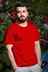 Kırmızı Slim Fit Çapa Baskılı Kısa Kollu Bisiklet Yaka Erkek Tişört 20ETSHCAPA