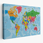 Harita Sepeti Dünya Haritası Türkçe Kanvas Tablo Ayrıntılı Dekoratif-Okyanuslu 2130