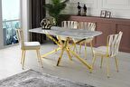 Polo Çapraz High Gloss Gold Yemek Masa Sandalye Takımı 90x160cm