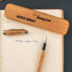 Hemşireye Hediye İsim Yazılı Bambu Kutulu Kalem Seti