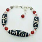 2141 Tibet Akik Mercan Sedef el yapımı düğüğmlü bileklik