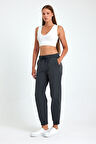 Kadın Antrasit Pamuklu Kalın Paçası Lastikli Yüksek Bel Rahat Jogger Eşofman Altı