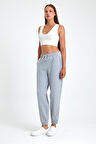 Kadın Gri Pamuklu Kalın Paçası Lastikli Yüksek Bel Rahat Jogger Eşofman Altı