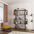 Amorian Serisi Kitaplık 5 Raflı 120 cm Ceviz Desen Siyah Metal Ayak Kitaplık