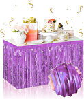 Kendinden Yapışkanlı Mor Metalize Püsküllü Masa Eteği – 75 X 275 Cm Parti Süslemesi