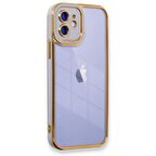 Apple iPhone 11 Kılıf Kamera Lens Korumalı Kenarları Renkli Gold Arkası Şeffaf Silikon