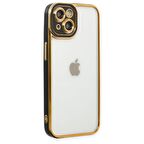 Apple iPhone 14 Kılıf Kamera Lens Korumalı Kenarları Renkli Gold Arkası Şeffaf Silikon