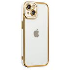 Apple iPhone 14 PLUS Kılıf Kamera Lens Korumalı Kenarları Renkli Gold Arkası Şeffaf Silikon