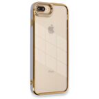 Apple iPhone 7 PLUS Kılıf Kamera Lens Korumalı Kenarları Renkli Gold Arkası Şeffaf Silikon