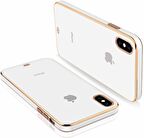 Apple iPhone X / XS Kılıf Kamera Lens Korumalı Kenarları Renkli Gold Arkası Şeffaf Silikon