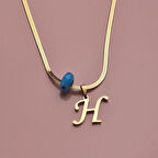 H Harfli Sarı Kadın Çelik Kolye Takı Hediyelik Aksesuar