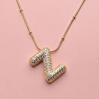 Kişiye Özel Z Harfli Kolye Kadın Zirkon Taşlı Sarı Takı Hediyelik Aksesuar