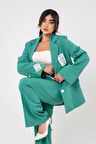Etiket Baskılı Kol Detaylı Blazer Ceket Palazzo Pantolon Takım TKM16014