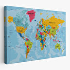 Harita Sepeti Dünya Haritası Kanvas Tablo Çok Ayrıntılı Dekoratif ve Okyanuslu 2171