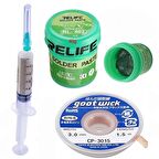 RELIFE RL-402 Krem Lehim Paste  40G Ve Flux Lehim Toplama Ve CP 3015 Emme Teli Seti