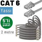 IRENIS 5 adet 2 metre CAT6 Kablo Yassı Ethernet Network Lan Ağ İnternet Kablosu