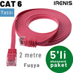 IRENIS 5 adet 2 metre CAT6 Kablo Yassı Ethernet Network Lan Ağ İnternet Kablosu