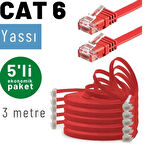 IRENIS 5 adet 3 metre CAT6 Kablo Yassı Ethernet Network Lan Ağ İnternet Kablosu