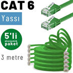 IRENIS 5 adet 3 metre CAT6 Kablo Yassı Ethernet Network Lan Ağ İnternet Kablosu