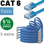 IRENIS 5 adet 5 metre CAT6 Kablo Yassı Ethernet Network Lan Ağ İnternet Kablosu