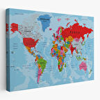 Harita Sepeti Dünya Haritası Kanvas Tablo Çok Ayrıntılı Dekoratif ve Okyanuslu 2187