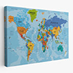 Harita Sepeti Dünya Haritası Kanvas Tablo Çok Ayrıntılı Dekoratif ve Okyanuslu 2189